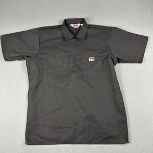 Ben Davis Shirt Men Large 1/2 Zip Black USA Made Tough‎ Workwear Pockets
